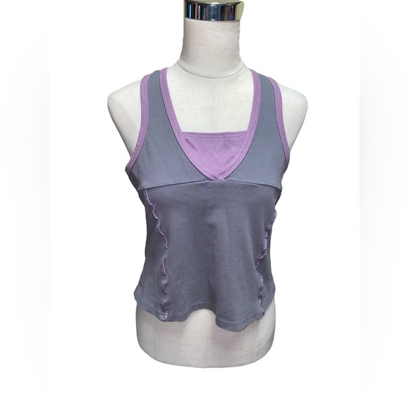 G.w. Sport Petite Medium Gray Purple Exercise Tank Top - Picture 1 of 3